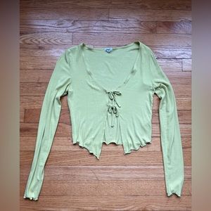 Garage - sexy lime green front tie long sleeve crop, size XS; St Patrick’s Day